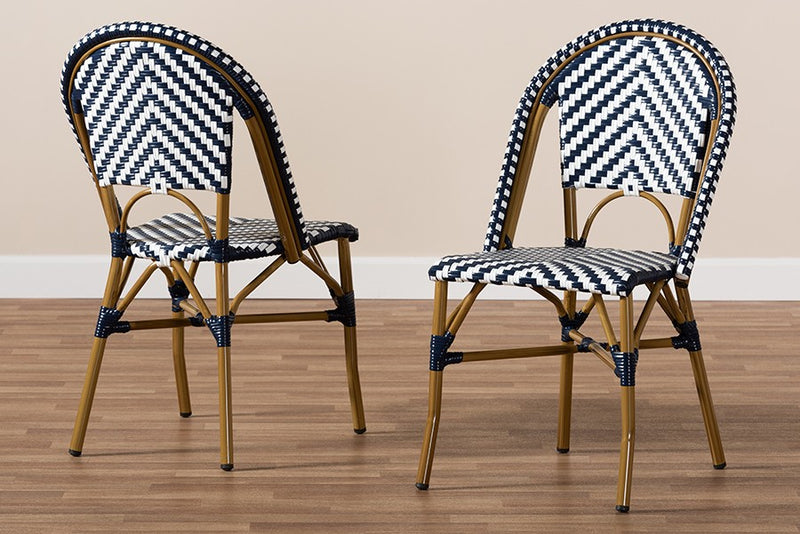 Celie White/Blue Bamboo Style Stackable Bistro Dining Chair - 2pcs iHome Studio