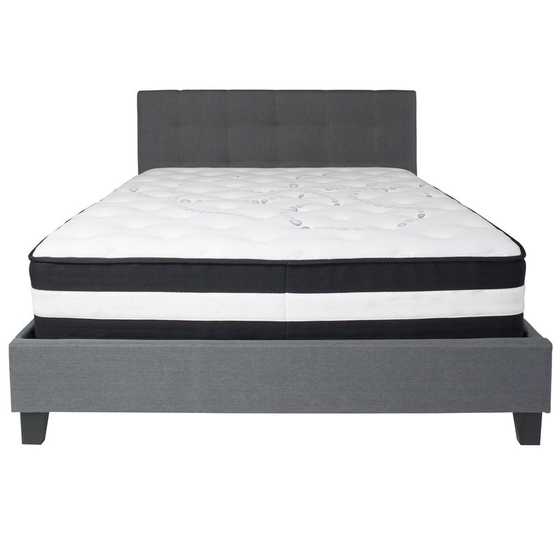 Janine Upholstered Platform Bed, Dark Gray w/Mattress (Queen) iHome Studio