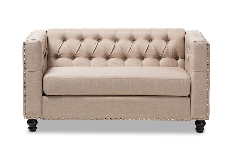 Geneva Beige Fabric Button-Tufted 2-Seater Loveseat iHome Studio