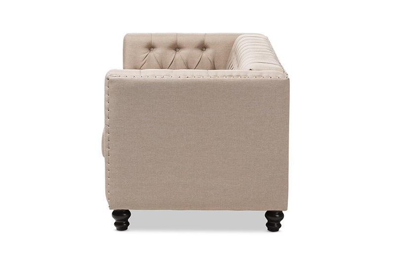 Geneva Beige Fabric Button-Tufted 3-Seater Sofa iHome Studio