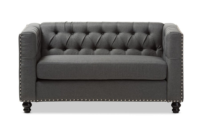 Geneva Grey Fabric Button-Tufted 2-Seater Loveseat iHome Studio