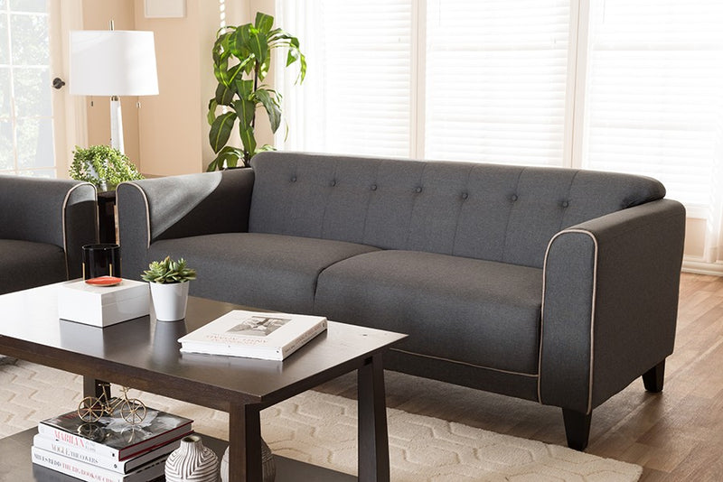 Lottie Grey Fabric Button-Tufted 3-Seater Sofa iHome Studio