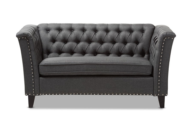 Prima Grey Fabric Button-Tufted 2-Seater Loveseat iHome Studio