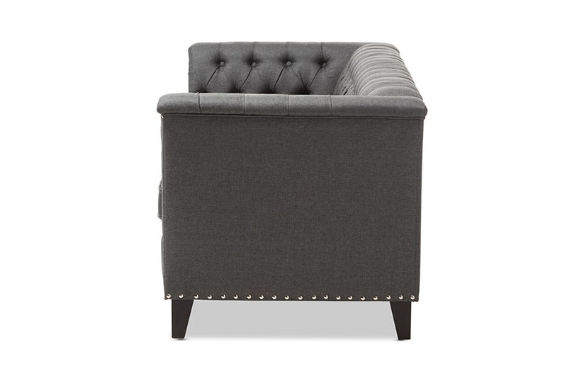 Prima Grey Fabric Button-Tufted 3-Seater Sofa iHome Studio