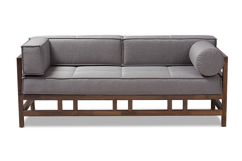 Shaw Grey Fabric Upholstered Walnut Wood 3-Seater Sofa iHome Studio