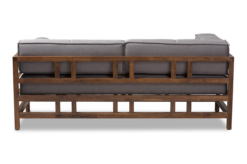 Shaw Grey Fabric Upholstered Walnut Wood 3-Seater Sofa iHome Studio