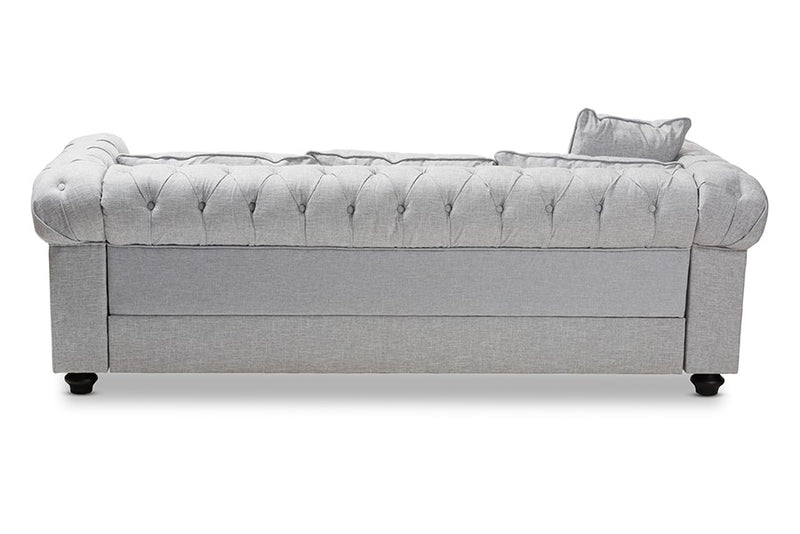 Alaise Grey Linen Tufted Scroll Arm Chesterfield Sofa iHome Studio