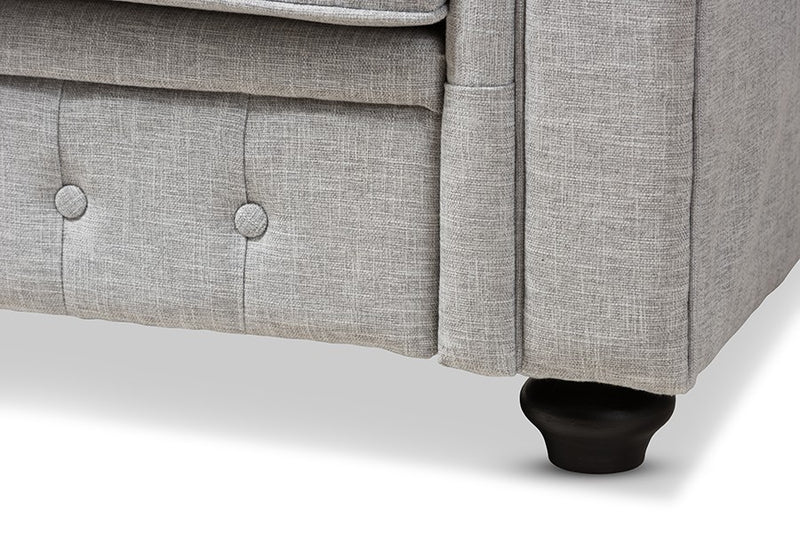 Alaise Grey Linen Tufted Scroll Arm Chesterfield Sofa iHome Studio