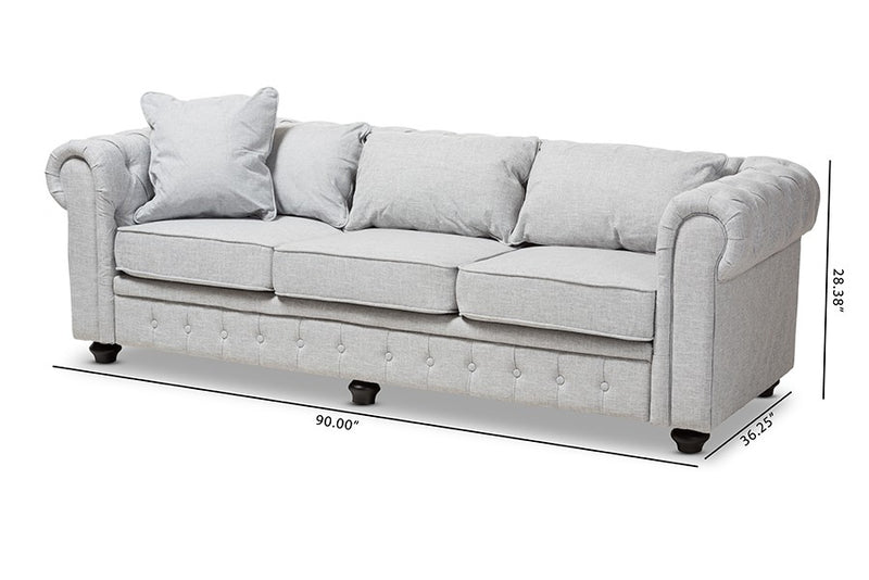 Alaise Grey Linen Tufted Scroll Arm Chesterfield Sofa iHome Studio