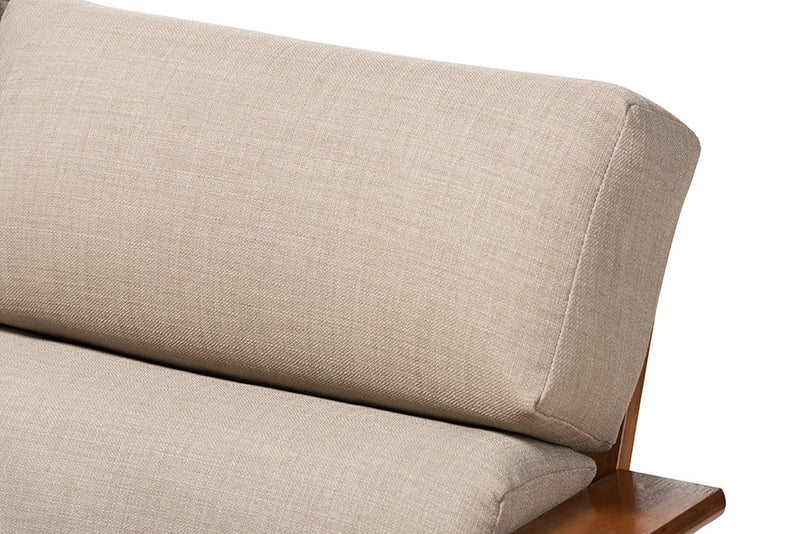 Larissa Brown Wood and Dark Beige Fabric High Back Cushioned 3-Seater Sofa iHome Studio