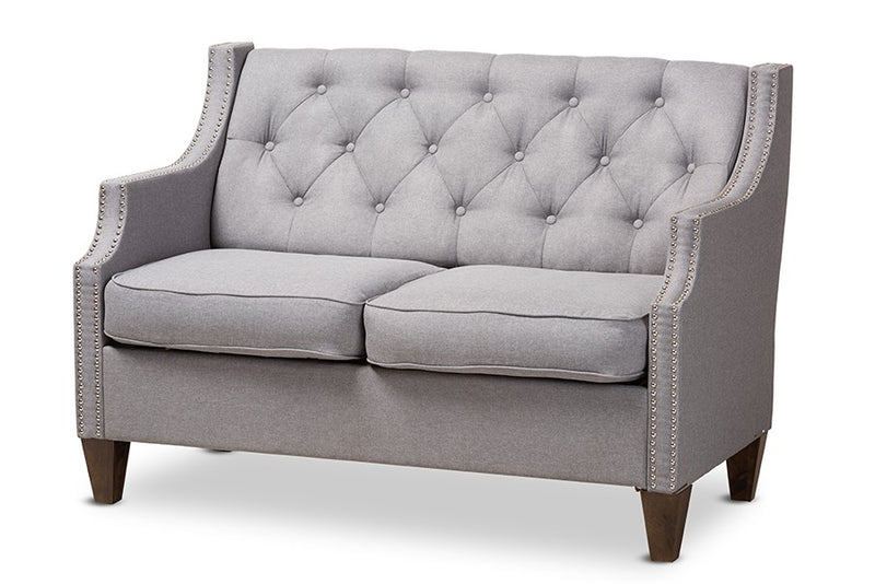 Celine Grey Fabric Upholstered Button-Tufted 2-Seater Loveseat iHome Studio