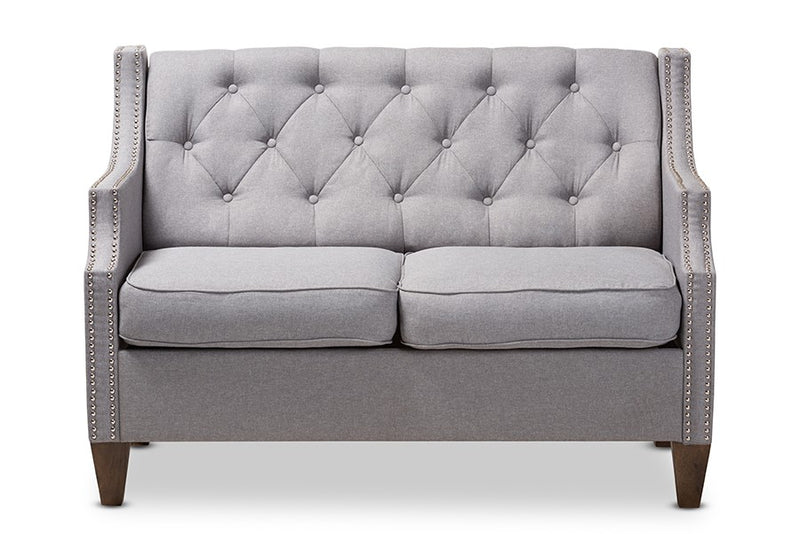 Celine Grey Fabric Upholstered Button-Tufted 2-Seater Loveseat iHome Studio