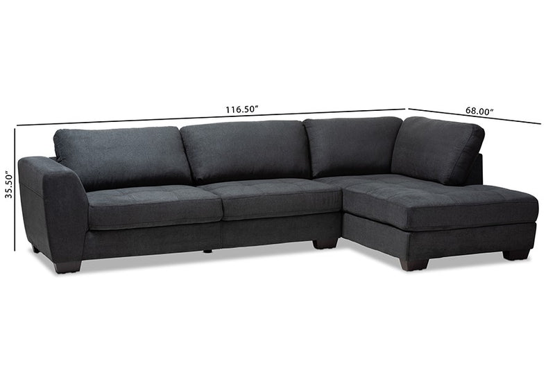 Petra Charcoal Fabric Upholstered Right Facing Sectional Sofa iHome Studio