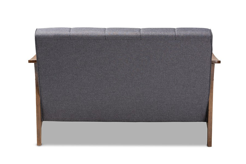 Larsen Gray Fabric Upholstered Walnut Wood Loveseat iHome Studio