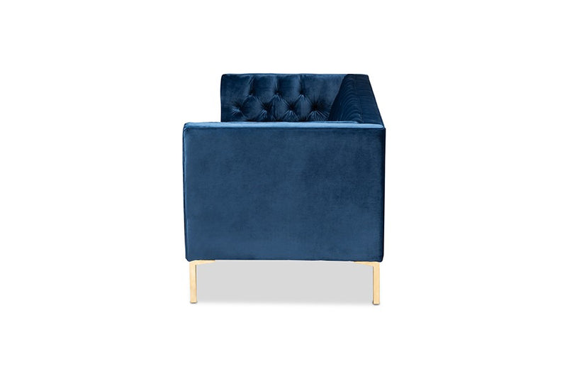 Zanetta Navy Velvet Upholstered Gold Finished Sofa iHome Studio