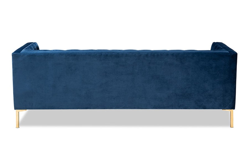 Zanetta Navy Velvet Upholstered Gold Finished Sofa iHome Studio