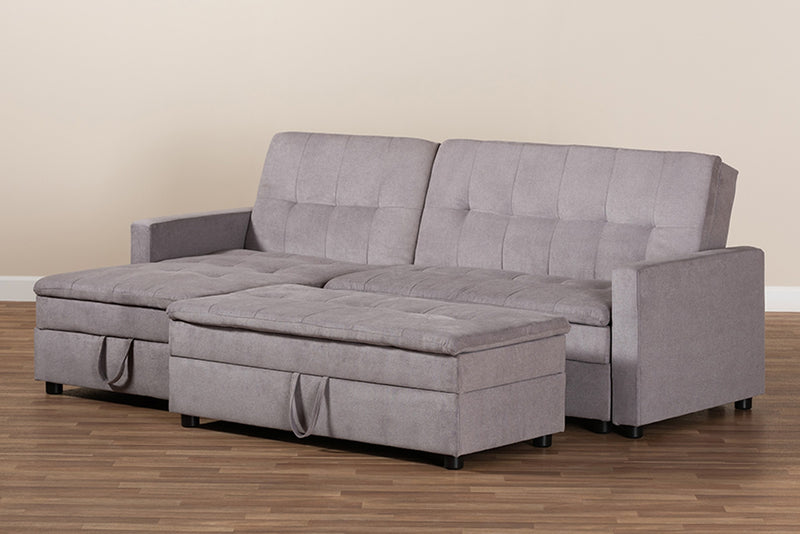 Noa Light Grey Fabric Upholstered Left Facing Storage Sectional Sleeper Sofa with Ottoman iHome Studio