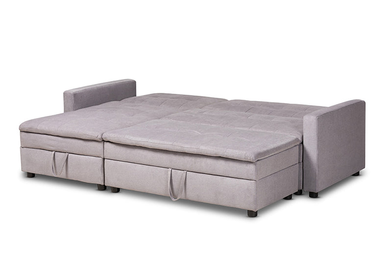 Noa Light Grey Fabric Upholstered Left Facing Storage Sectional Sleeper Sofa with Ottoman iHome Studio