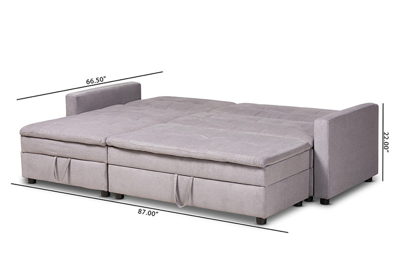 Noa Light Grey Fabric Upholstered Left Facing Storage Sectional Sleeper Sofa with Ottoman iHome Studio