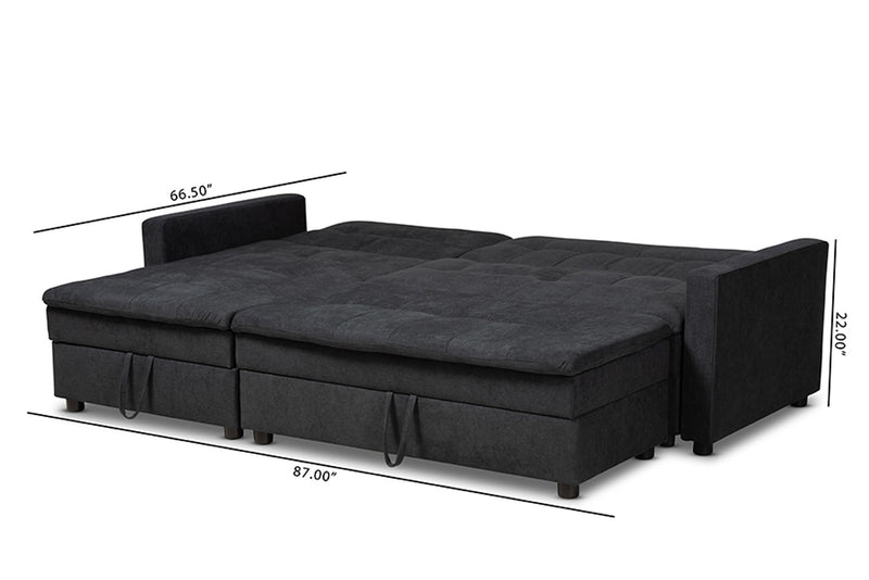 Noa Dark Grey Fabric Upholstered Left Facing Storage Sectional Sleeper Sofa with Ottoman iHome Studio