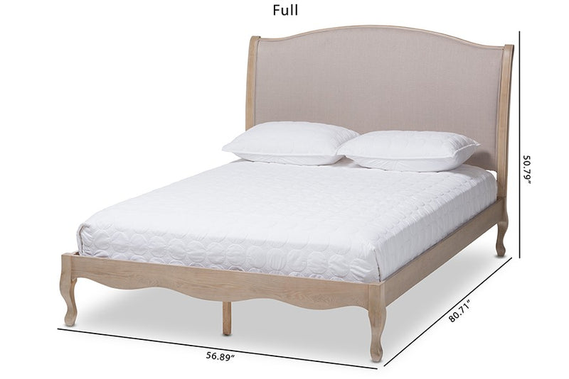 Lorelei Beige Fabric Upholstered Light Oak Platform Bed (Full) iHome Studio