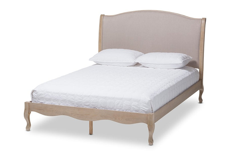 Lorelei Beige Fabric Upholstered Light Oak Platform Bed (Queen) iHome Studio