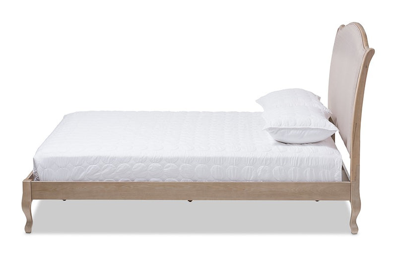 Lorelei Beige Fabric Upholstered Light Oak Platform Bed (Queen) iHome Studio