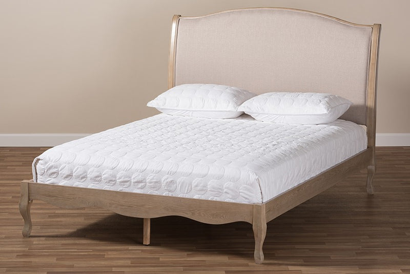 Lorelei Beige Fabric Upholstered Light Oak Platform Bed (Queen) iHome Studio