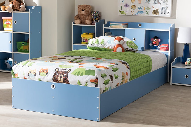 Aeluin Children's Blue , White Platform Bed (Twin) iHome Studio