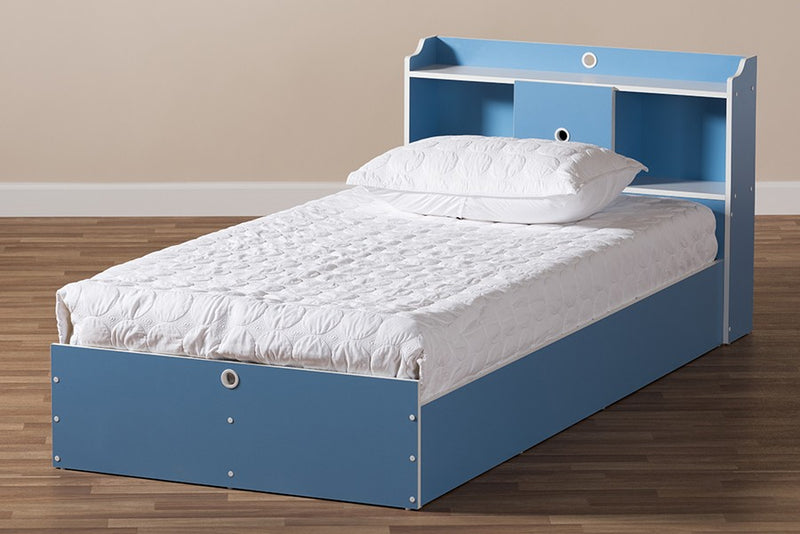 Aeluin Children's Blue , White Platform Bed (Twin) iHome Studio