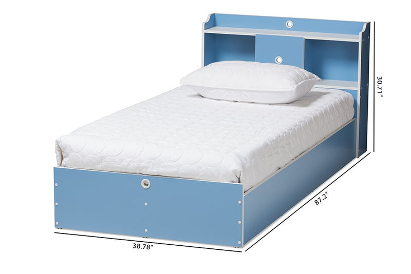 Aeluin Children's Blue , White Platform Bed (Twin) iHome Studio