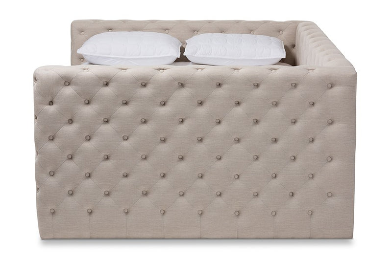 Anabella Light Beige Fabric Upholstered Daybed w/Trundle (Full) iHome Studio
