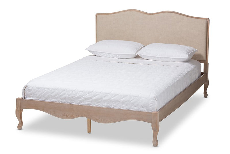 Campagne Beige Fabric Upholstered Light Oak Platform Bed (Queen) iHome Studio