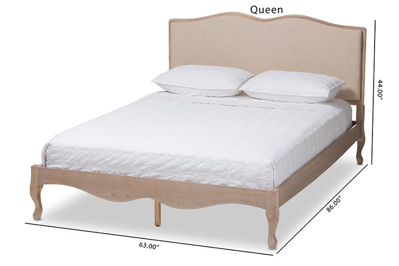 Campagne Beige Fabric Upholstered Light Oak Platform Bed (Queen) iHome Studio