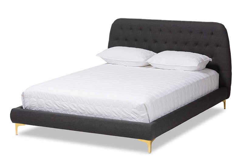 Ingrid Dark Grey Fabric Upholstered Gold Legs Platform Bed (Full) iHome Studio