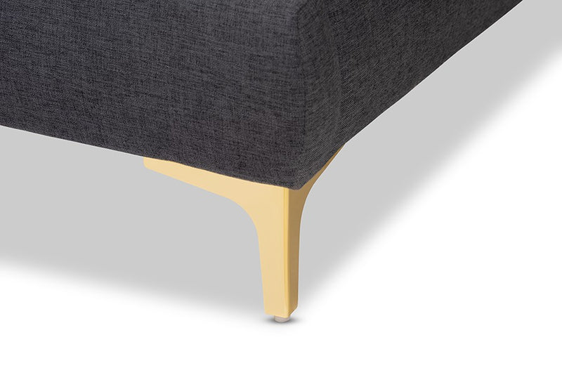 Ingrid Dark Grey Fabric Upholstered Gold Legs Platform Bed (Full) iHome Studio