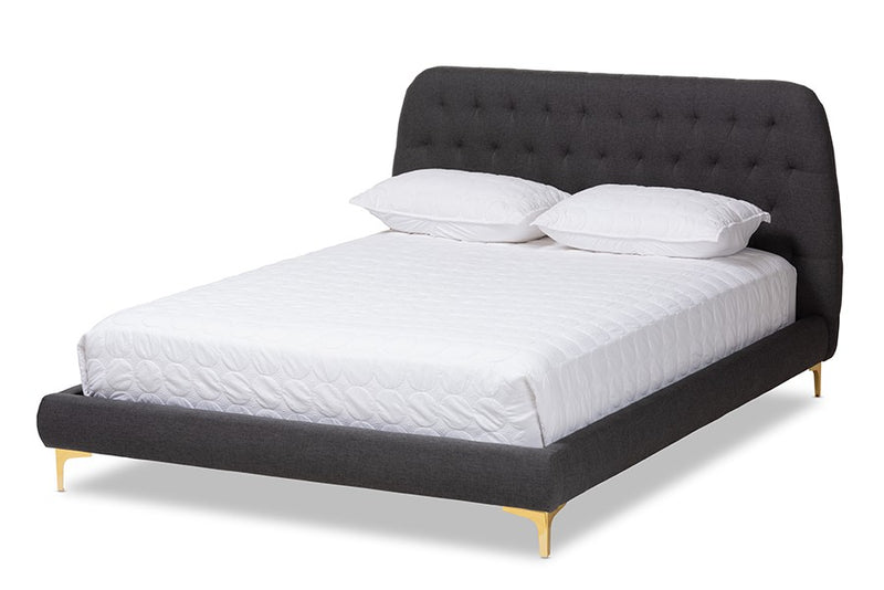 Ingrid Dark Grey Fabric Upholstered Gold Legs Platform Bed (King) iHome Studio
