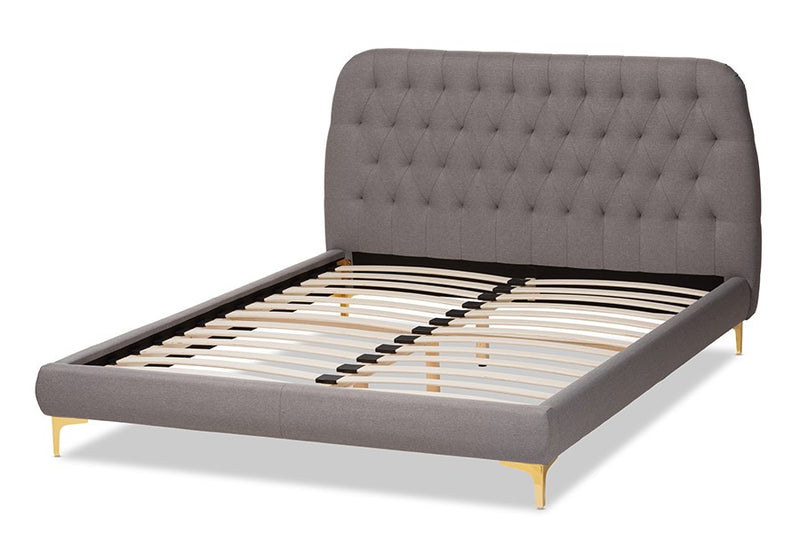 Ingrid Light Grey Fabric Upholstered Gold Legs Platform Bed (Full) iHome Studio