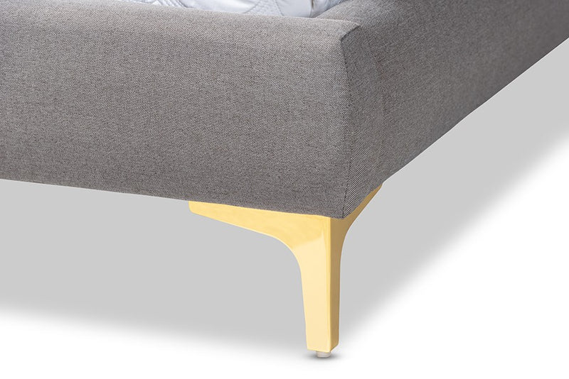 Ingrid Light Grey Fabric Upholstered Gold Legs Platform Bed (Full) iHome Studio