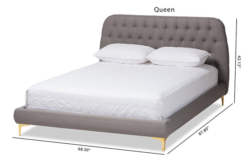 Ingrid Light Grey Fabric Upholstered Gold Legs Platform Bed (Full) iHome Studio