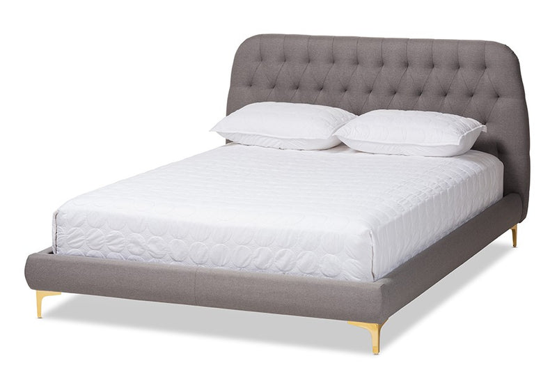 Ingrid Light Grey Fabric Upholstered Gold Legs Platform Bed (King) iHome Studio