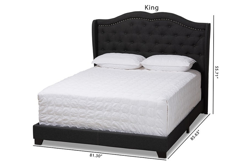 Aden Charcoal Grey Fabric Upholstered Bed (Queen) iHome Studio