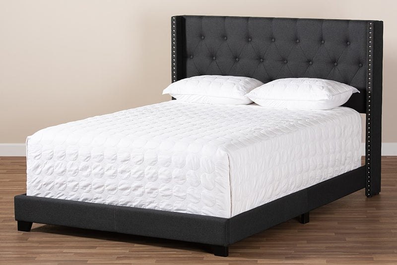 Brady Charcoal Grey Fabric Upholstered Bed (Queen) iHome Studio