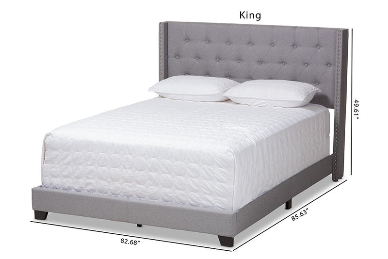 Brady Light Grey Fabric Upholstered Bed (Queen) iHome Studio