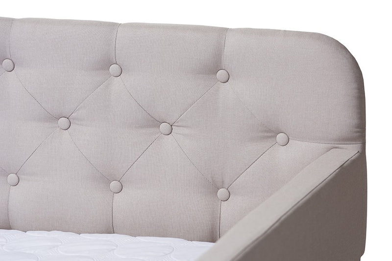 Camelia Beige Fabric Upholstered Tufted Sofa Daybed w/Roll-Out Trundle (Twin) iHome Studio