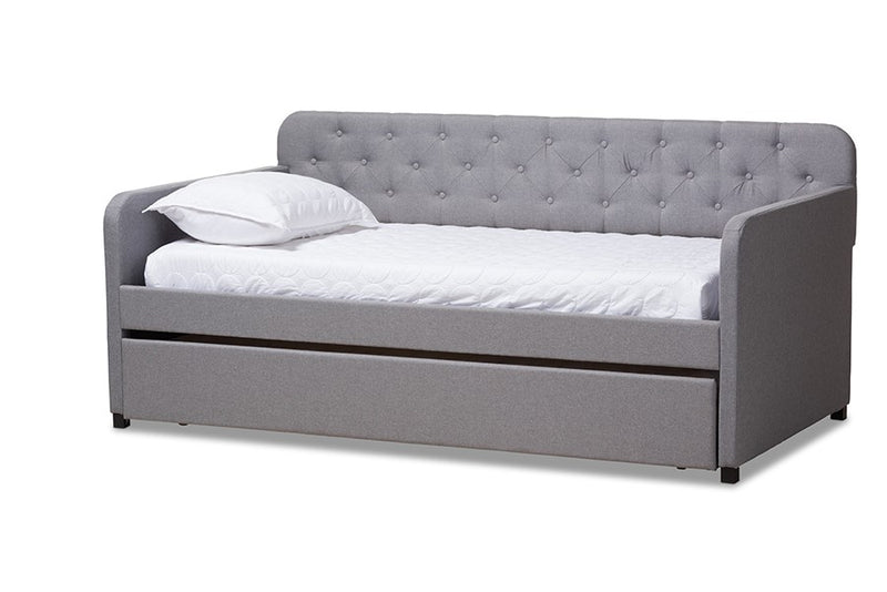 Camelia Grey Fabric Upholstered Tufted Sofa Daybed w/Roll-Out Trundle (Twin) iHome Studio
