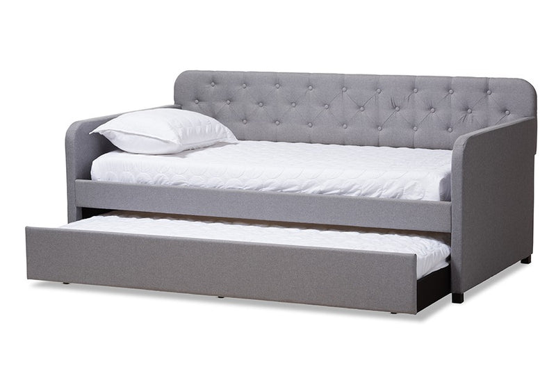 Camelia Grey Fabric Upholstered Tufted Sofa Daybed w/Roll-Out Trundle (Twin) iHome Studio