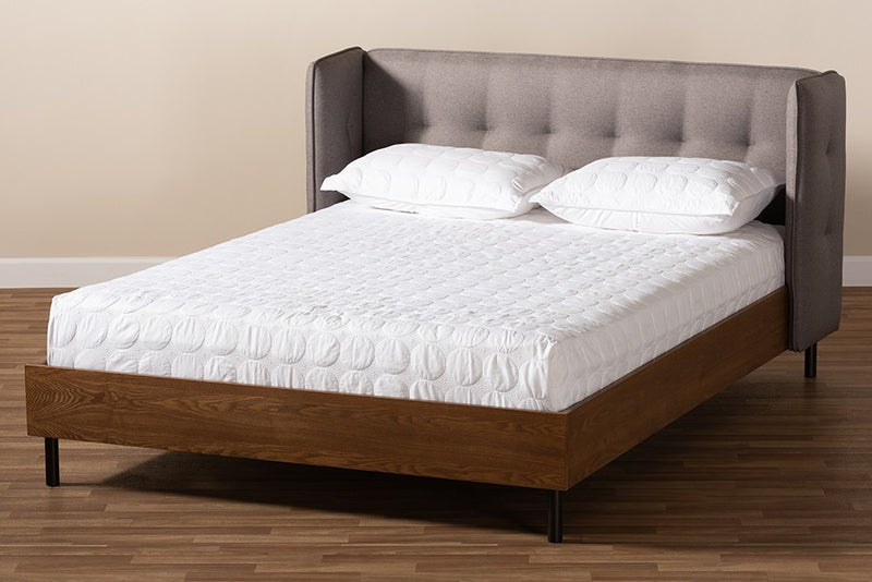 Catarina Grey Fabric Upholstered Walnut Wood Wingback Platform Bed (Full) iHome Studio