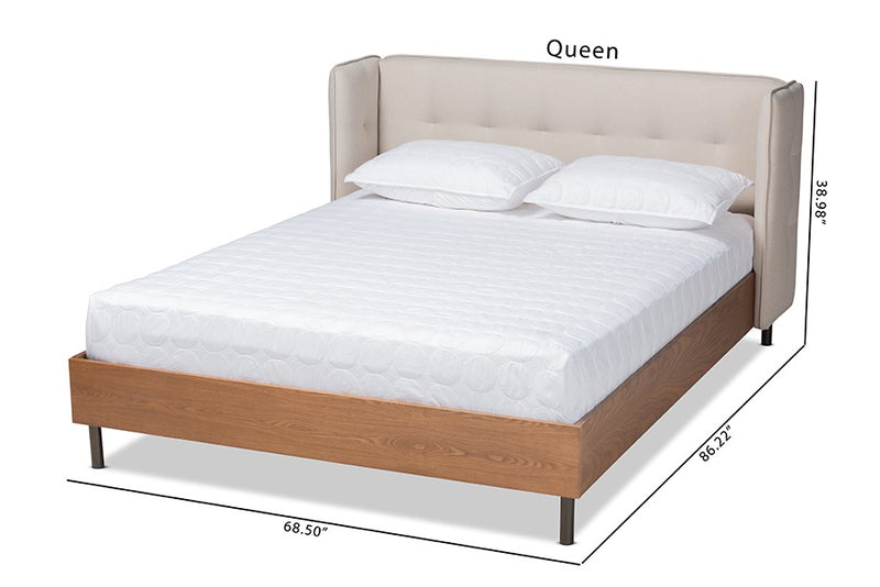 Catarina Light Beige Fabric Upholstered Walnut Wood Wingback Platform Bed (Queen) iHome Studio