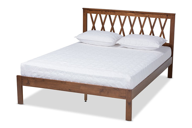 Malene Walnut Wood Platform Bed (Full) iHome Studio